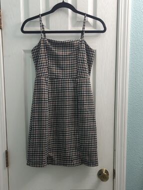 Altar'd State Houndstooth Spaghetti-Strap Mini Dress in Black & Brown